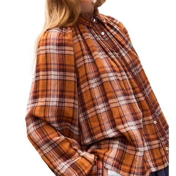 NEW CAROLINA K brisa long sleeve button down shirt in orange